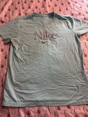 Nike Light Blue Crewneck T-Shirt with Embroidered Logo